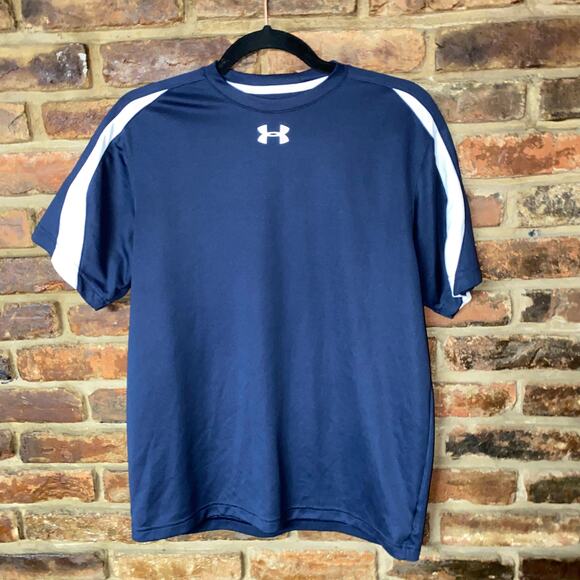 Under Armour Navy Blue White Short Sleeve T-Shirt Men's Size Small - Picture 1 of 5